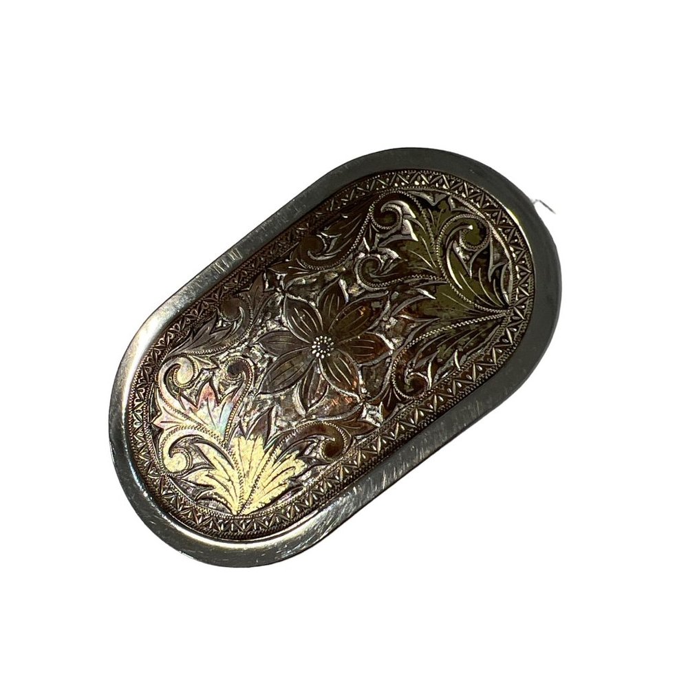 Western Engraved Floral Nickel Plated Etched Belt Buckle Silver Bronze Rodeo